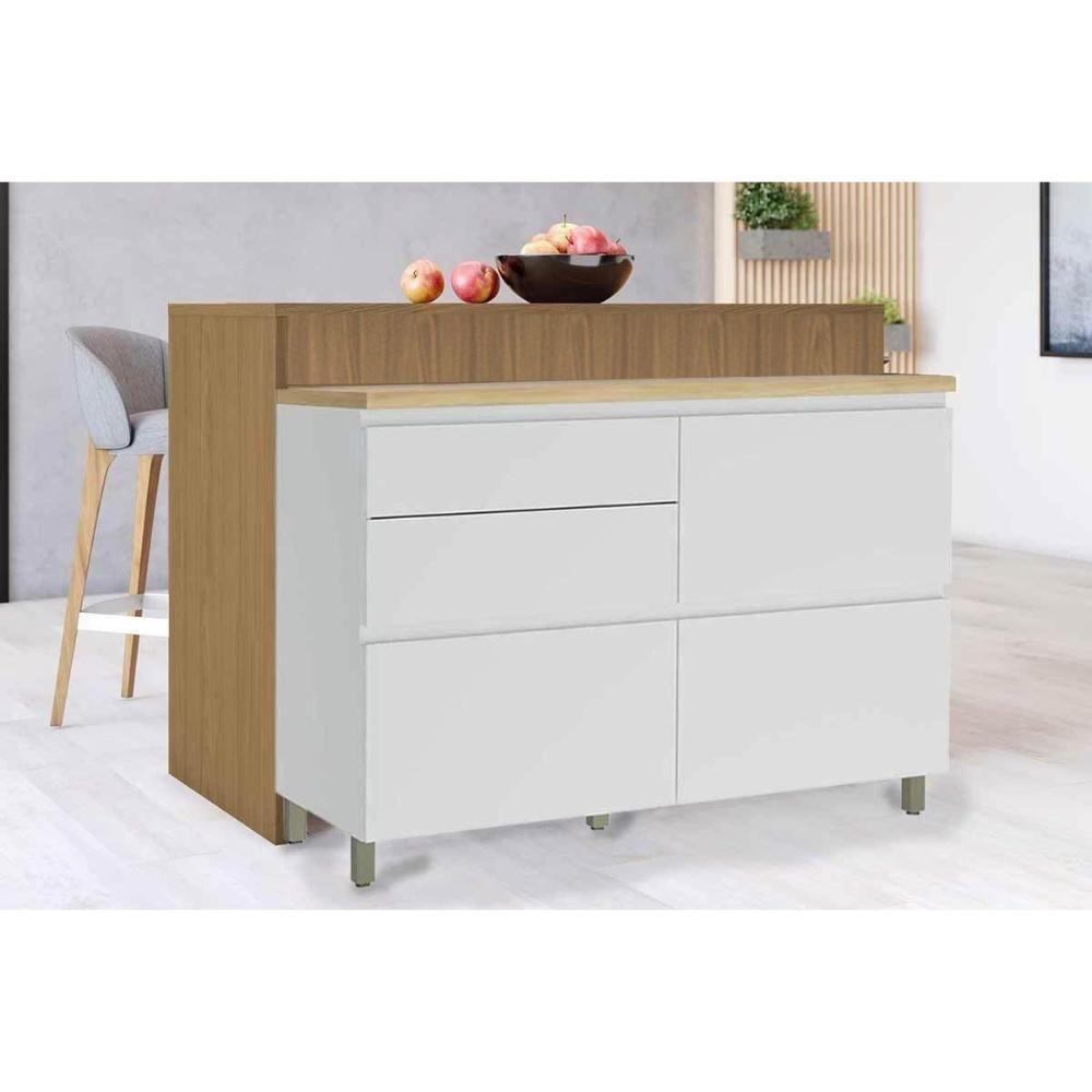 Balcão Ilha Cozinha Gourmet Rainha Com 1 Porta E 4 Gavetas 120cm Freijó - 3