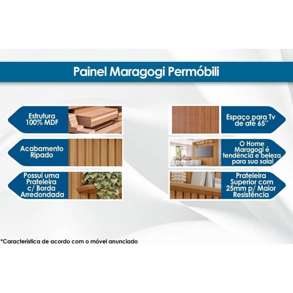 Painel Quarto P- Tv Até 65 Pol Maragogi C- Prateleira Ripado 185x220cm Cinamomo - Permóbili - 2