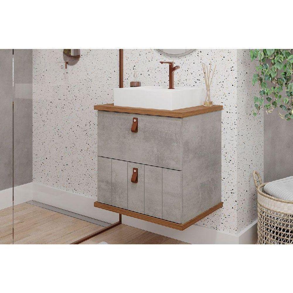 Balcão P- Banheiro Milano 1 Porta E 1 Gaveta C- Cuba 60cm Cimento-freijo - Mgm - 1