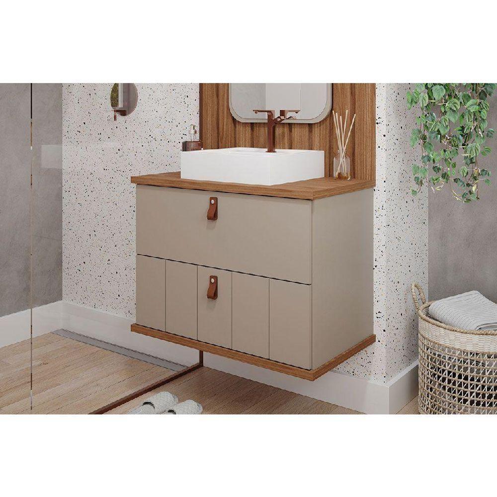 Balcão P- Banheiro Milano 1 Porta E 1 Gaveta C- Cuba 80cm Cappuccino-freijo - Mgm - 1