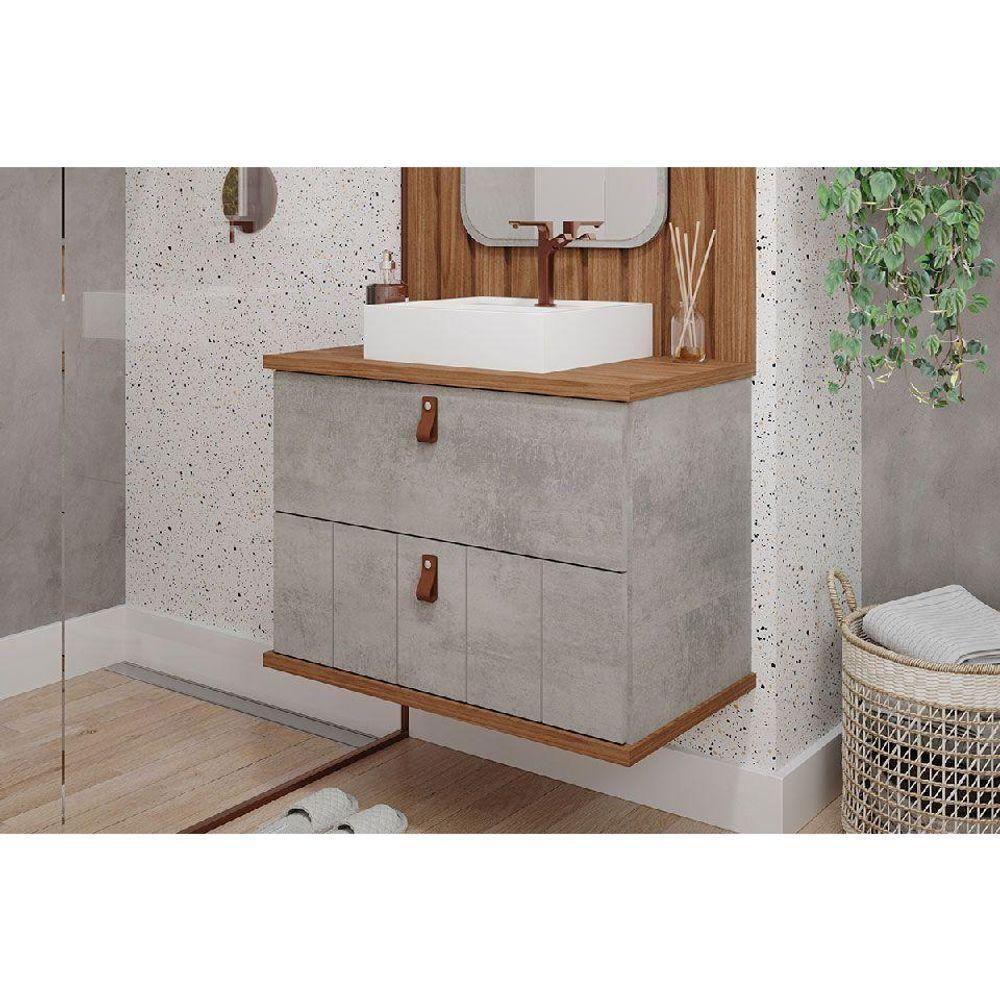 Balcão P- Banheiro Milano 1 Porta E 1 Gaveta C- Cuba 80cm Cimento-freijo - Mgm - 1