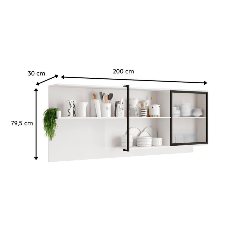 Armário Aéreo Cozinha Modulado Alpha 2504 Com 1 Porta Com Vidro Canelado 200cm Freijó - 2