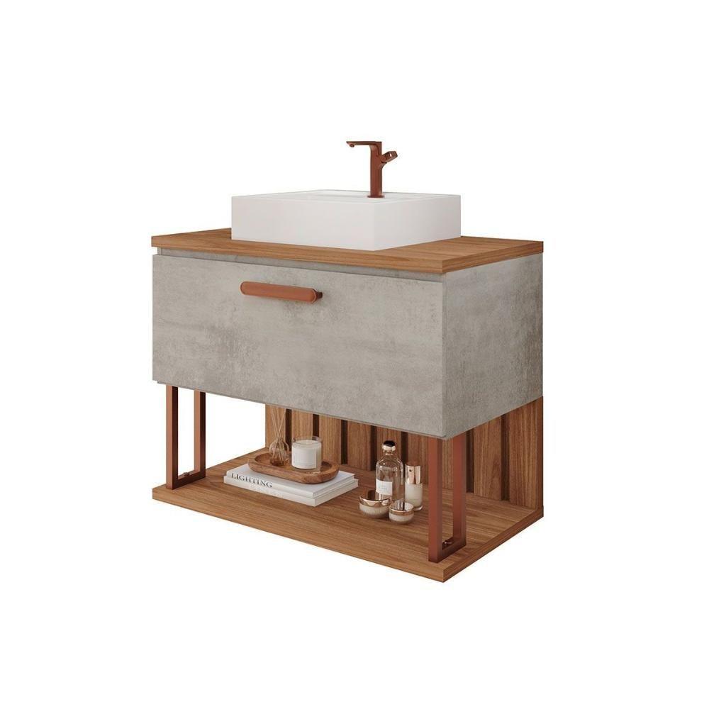 Gabinete De Banheiro Balcão Duna 1 Porta C-cuba 80cm Cappuccino-freijo - Mgm - 4