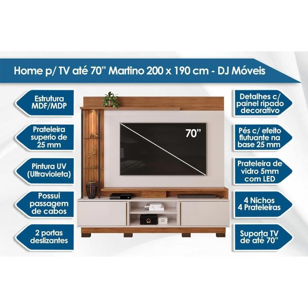 Estante P- Sala Até 70 Polegadas Martino C- Prateleira Nichos E Pés 200x190cm Cedro-bali - Dj Móveis - 8