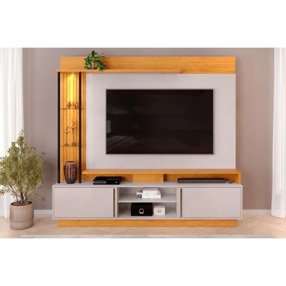 Estante P- Sala Até 70 Polegadas Martino C- Prateleira Nichos E Rodapé 200x185cm Cedro-bali - Dj Móveis - 1