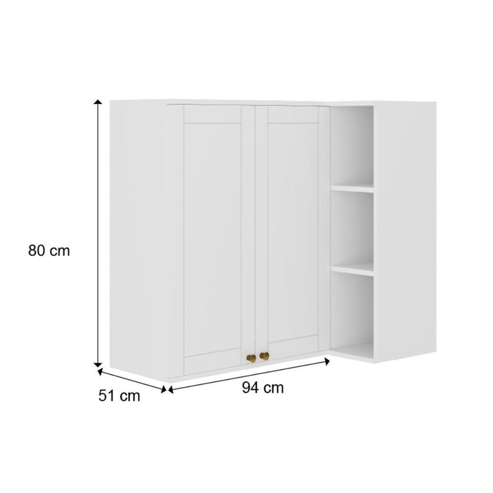Armário Aéreo Cozinha Modulado Bella 2604 Canto Reto Com 2 Portas 94cm Branco - 3