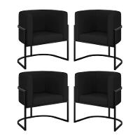 Kit 04 Poltronas Lua Sala Decorativa Base Ferro Black Corino Preto - 1
