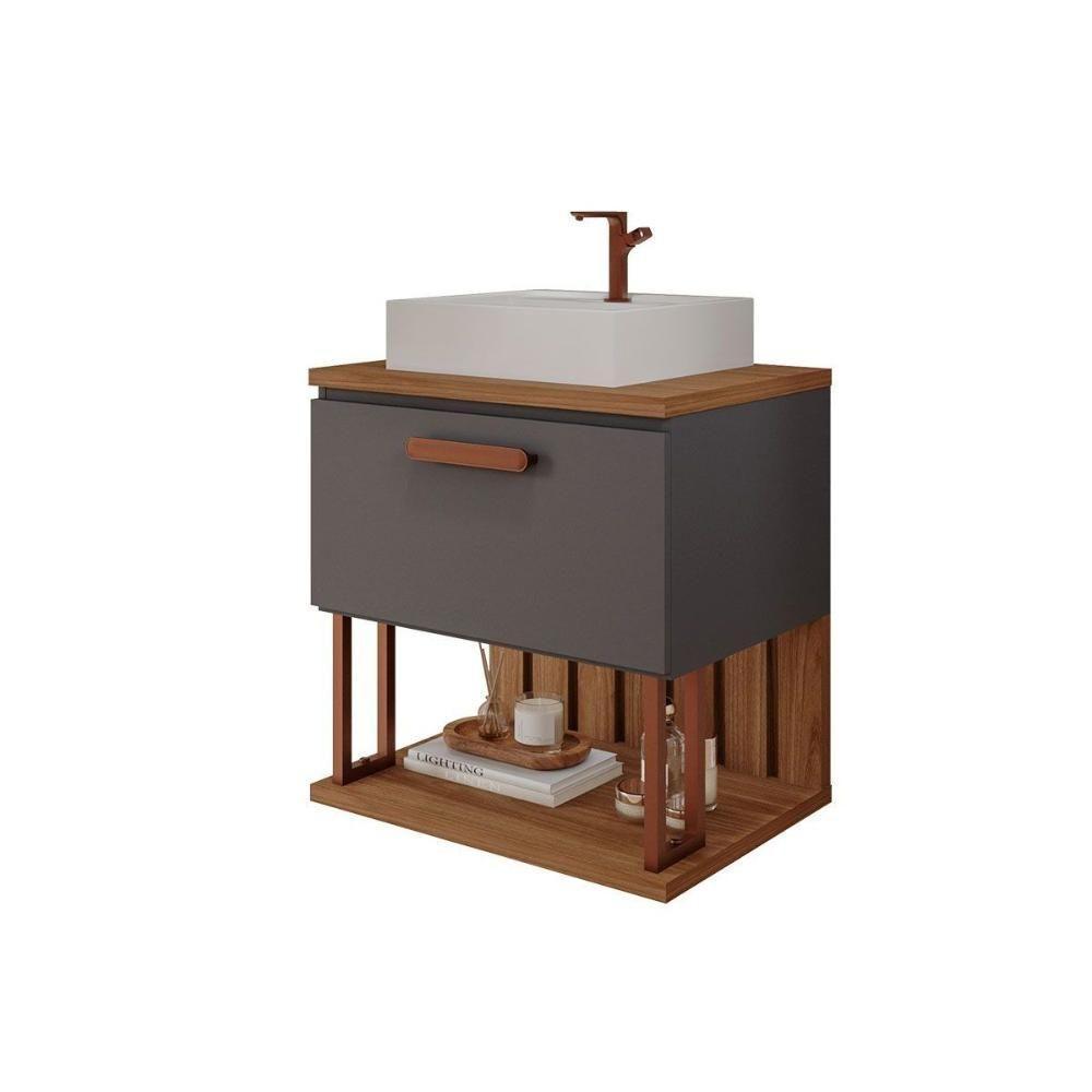 Bancada De Banheiro Balcão Duna 1 Porta C- Cuba 60cm Cappuccino-freijo - Mgm - 4