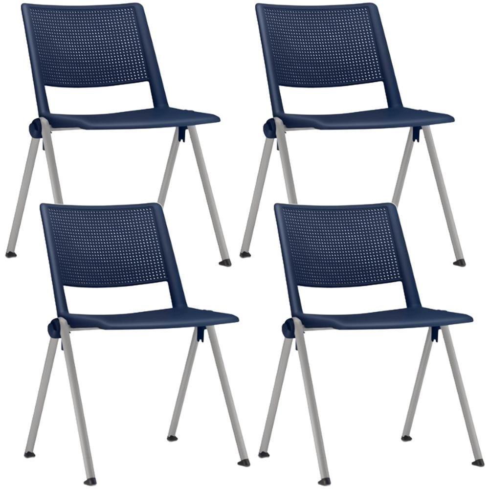 Kit 04 Cadeiras Empilhável Fixa Lift F02 Base Aço Cinza Azul - Lyam Decor - 1