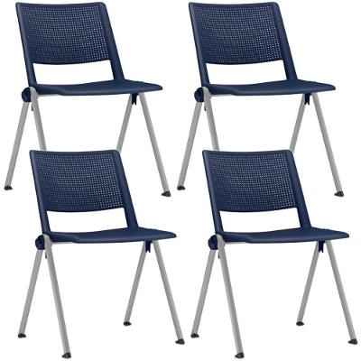 Kit 04 Cadeiras Empilhável Fixa Lift F02 Base Aço Cinza Azul - Lyam Decor