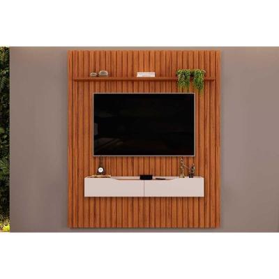 Estante P- Sala Até 65 Pol Pratic Ripado C- 2 Gavetas 183x240cm Freijó-off White - Dj Móveis