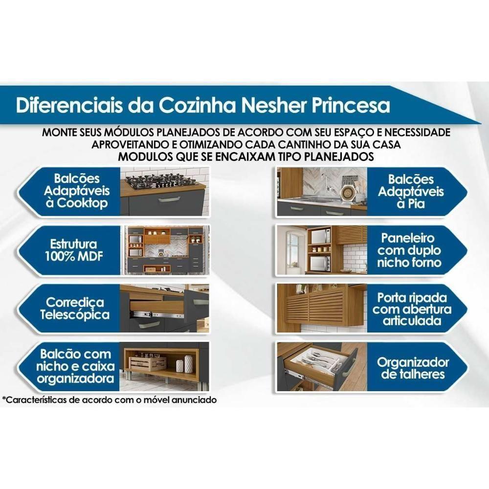 Bancada Ilha Cozinha Princesa Com 1 Porta E 2 Gavetas 120cm Freijó Off White - 4