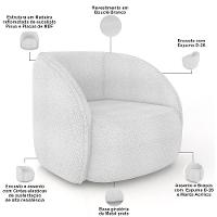 Kit Sofá 4 Lugares Eron 288cm Com Poltrona Giratória Angelina M03 Bouclê Branco - Lyam Decor - 6
