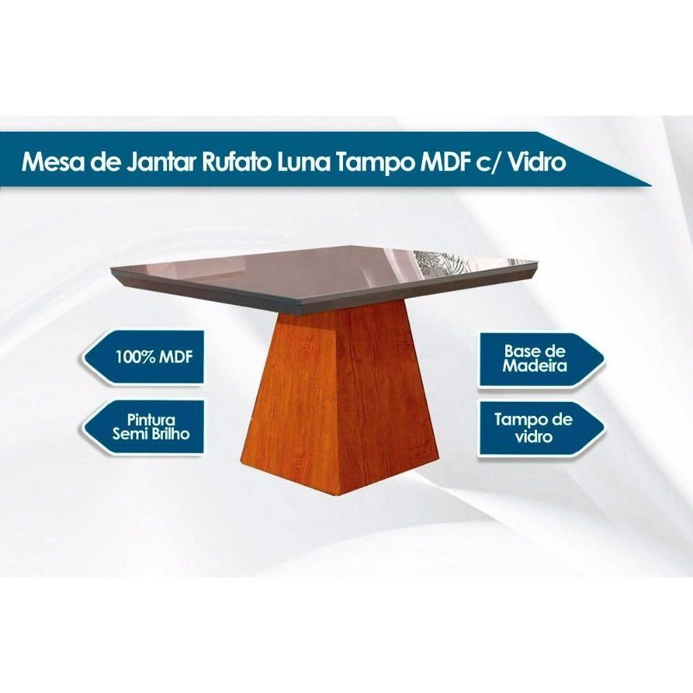 Sala De Jantar Completa Luna C- Tampo Madeirado Vidro Canto Curvo 90x90cm E 4 Cadeiras Imperatriz Imbuia-off White - Suede Creme - Rufato - 2