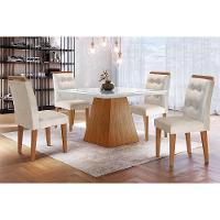 Sala De Jantar Completa Luna C- Tampo Madeirado Vidro Canto Curvo 90x90cm E 4 Cadeiras Imperatriz Imbuia-off White - Suede Creme - Rufato - 1