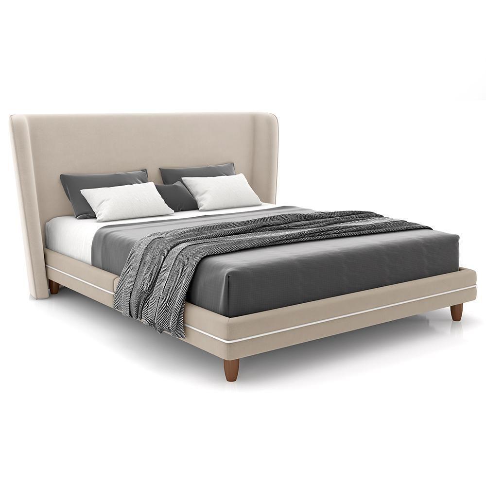 Cabeceira Queen Nilo 160cm Com Cama Pés Madeira Suném P05 Veludo Bege - Lyam Decor - 2