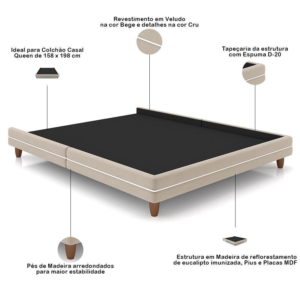 Cabeceira Queen Nilo 160cm Com Cama Pés Madeira Suném P05 Veludo Bege - Lyam Decor - 5