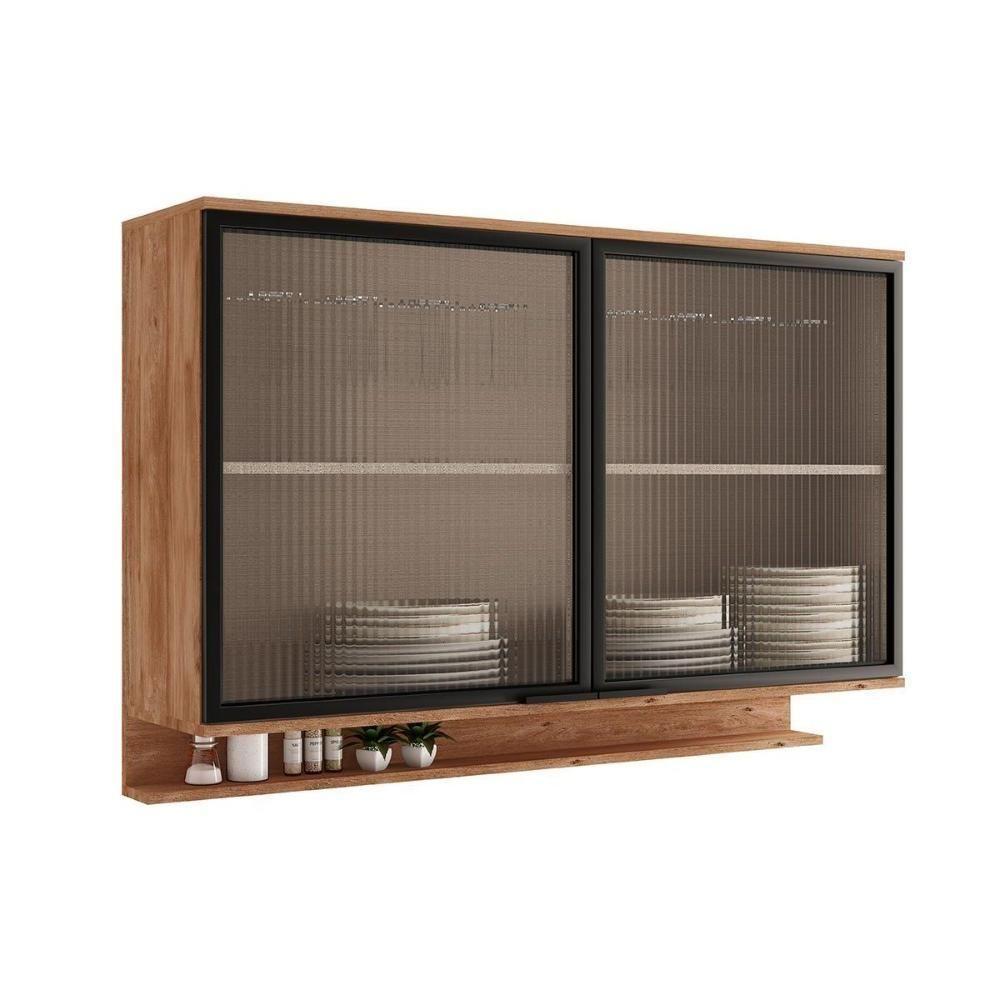Armário De Cozinha Modulado Alpha 2500 Com 2 Portas Com Vidro Canelado 120cm Freijó - 1