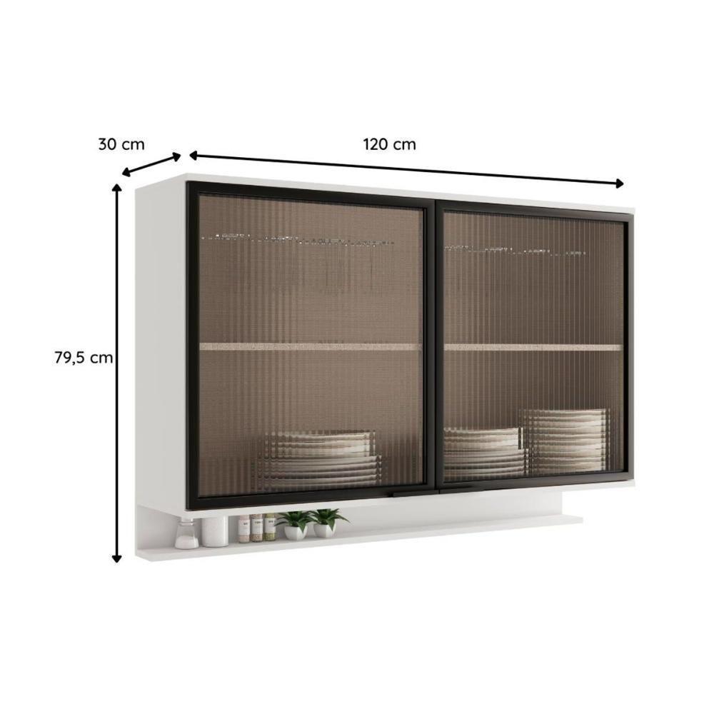 Armário De Cozinha Modulado Alpha 2500 Com 2 Portas Com Vidro Canelado 120cm Freijó - 2