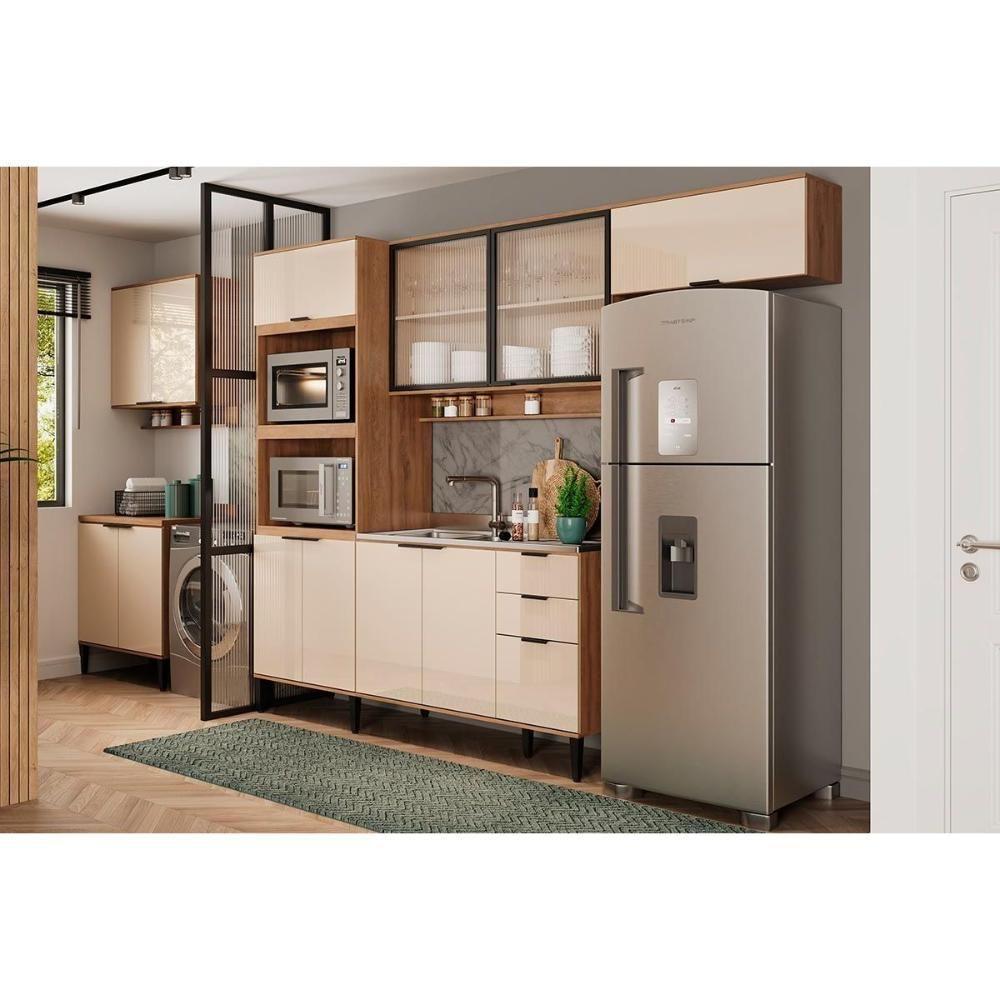 Armário De Cozinha Modulado Alpha 2500 Com 2 Portas Com Vidro Canelado 120cm Freijó - 4