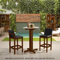 Kit 4 Banquetas Alta Pérola Com Encosto Estofada Em Couro Pu Preto Madeira Maciça Imbuia - 2