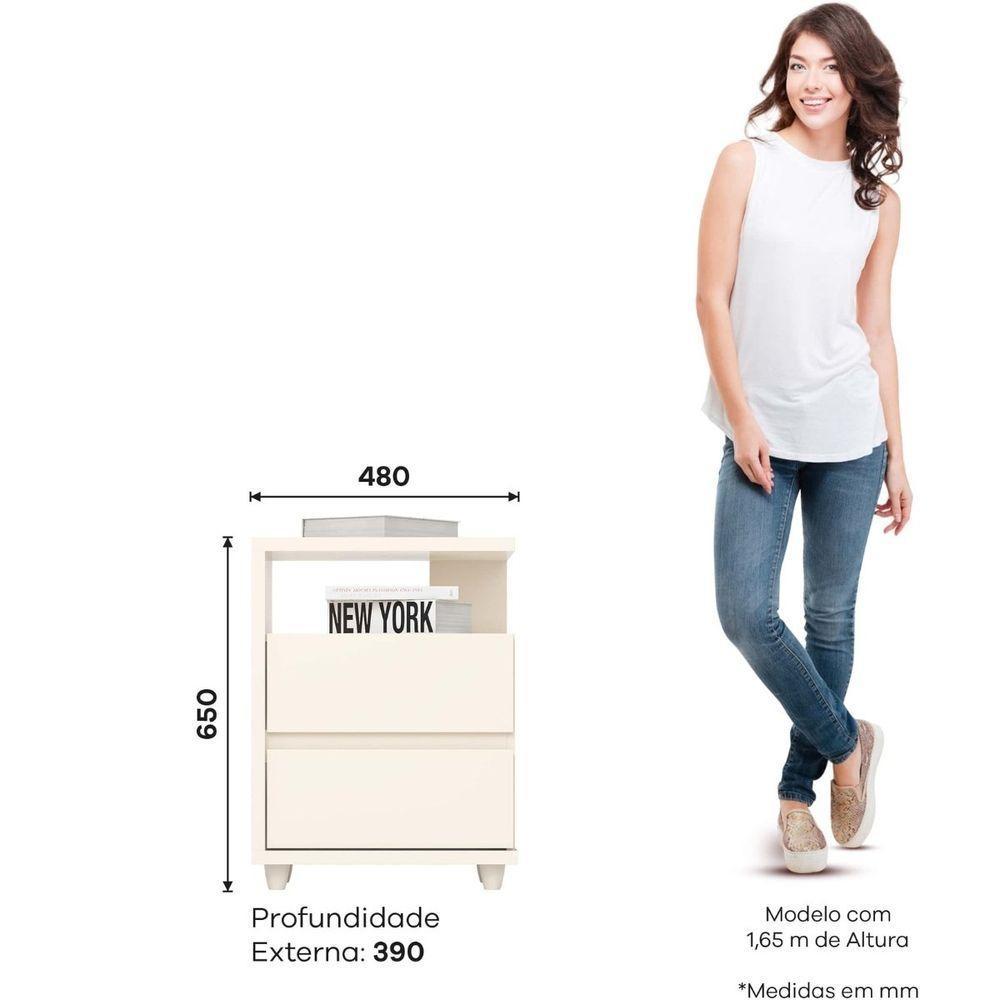 Mesa De Apoio E Cabeceira 2 Gavetas Chanfradas - Campeche - Off White - 2