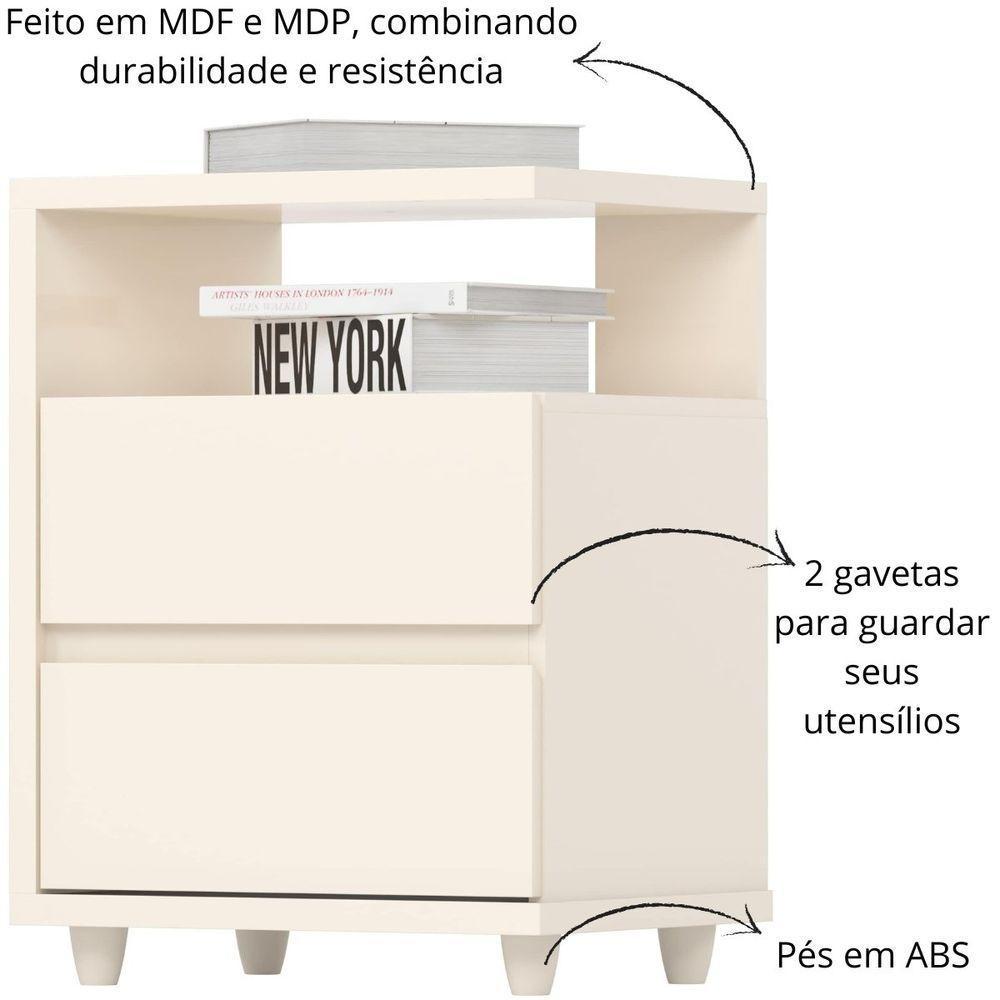 Mesa De Apoio E Cabeceira 2 Gavetas Chanfradas - Campeche - Off White - 4