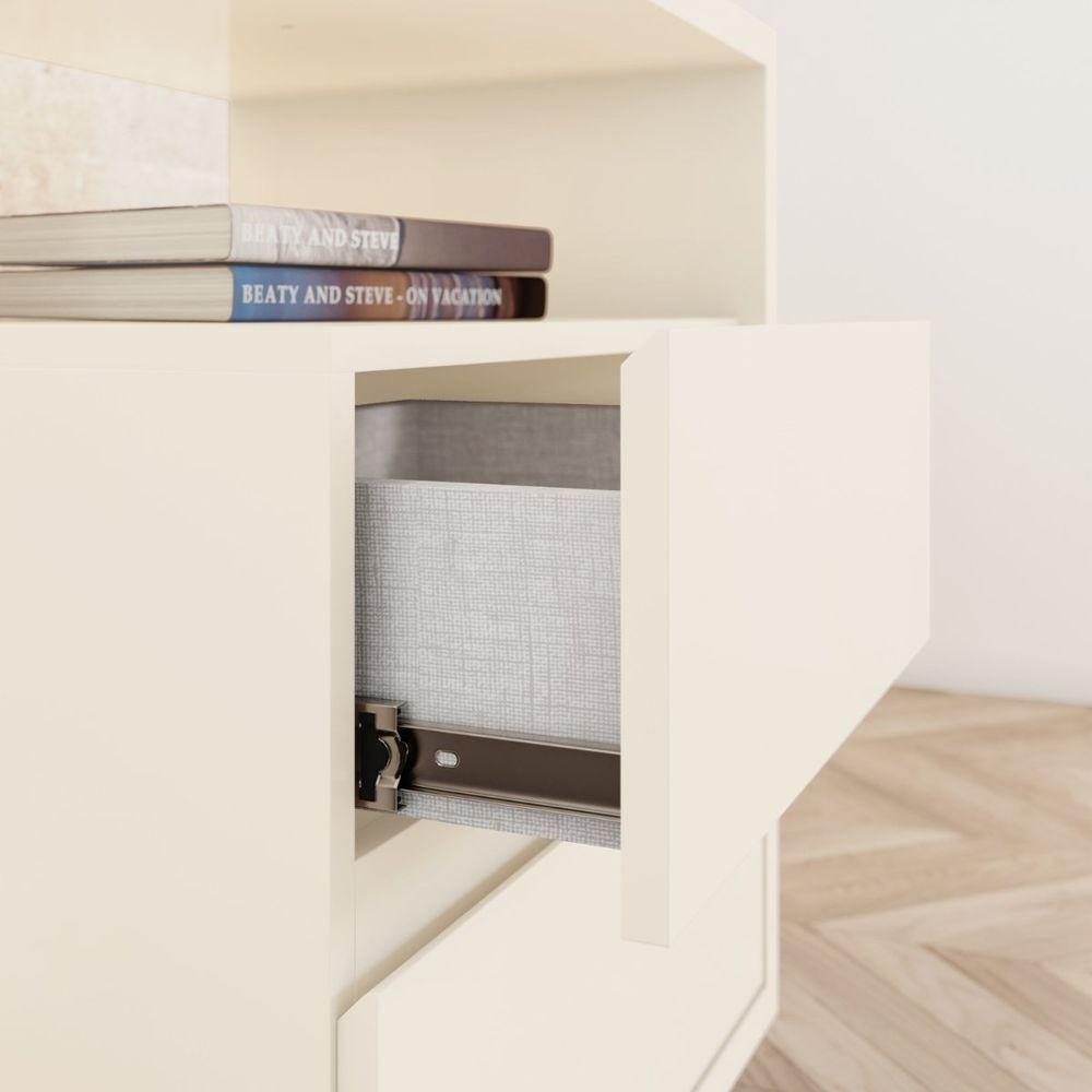 Mesa De Apoio E Cabeceira 2 Gavetas Chanfradas - Campeche - Off White - 5