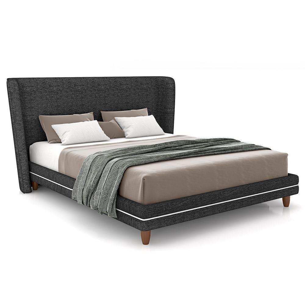 Cabeceira Queen Nilo 160cm Com Cama Pés Madeira Suném P05 Linho Cinza Escuro - Lyam Decor - 2