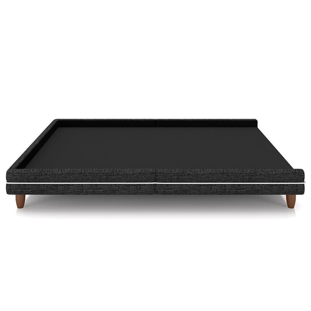 Cabeceira Queen Nilo 160cm Com Cama Pés Madeira Suném P05 Linho Cinza Escuro - Lyam Decor - 9