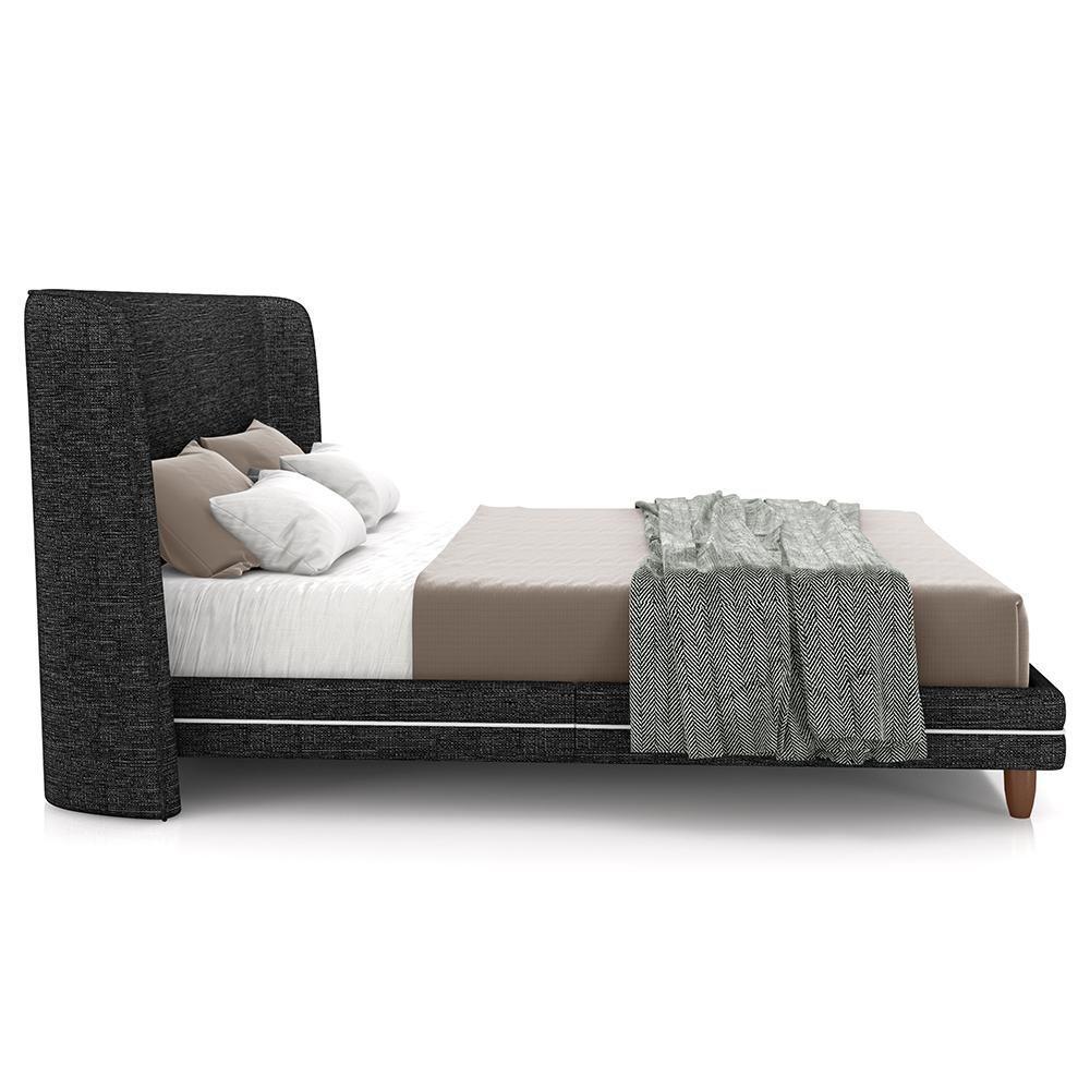 Cabeceira Queen Nilo 160cm Com Cama Pés Madeira Suném P05 Linho Cinza Escuro - Lyam Decor - 10