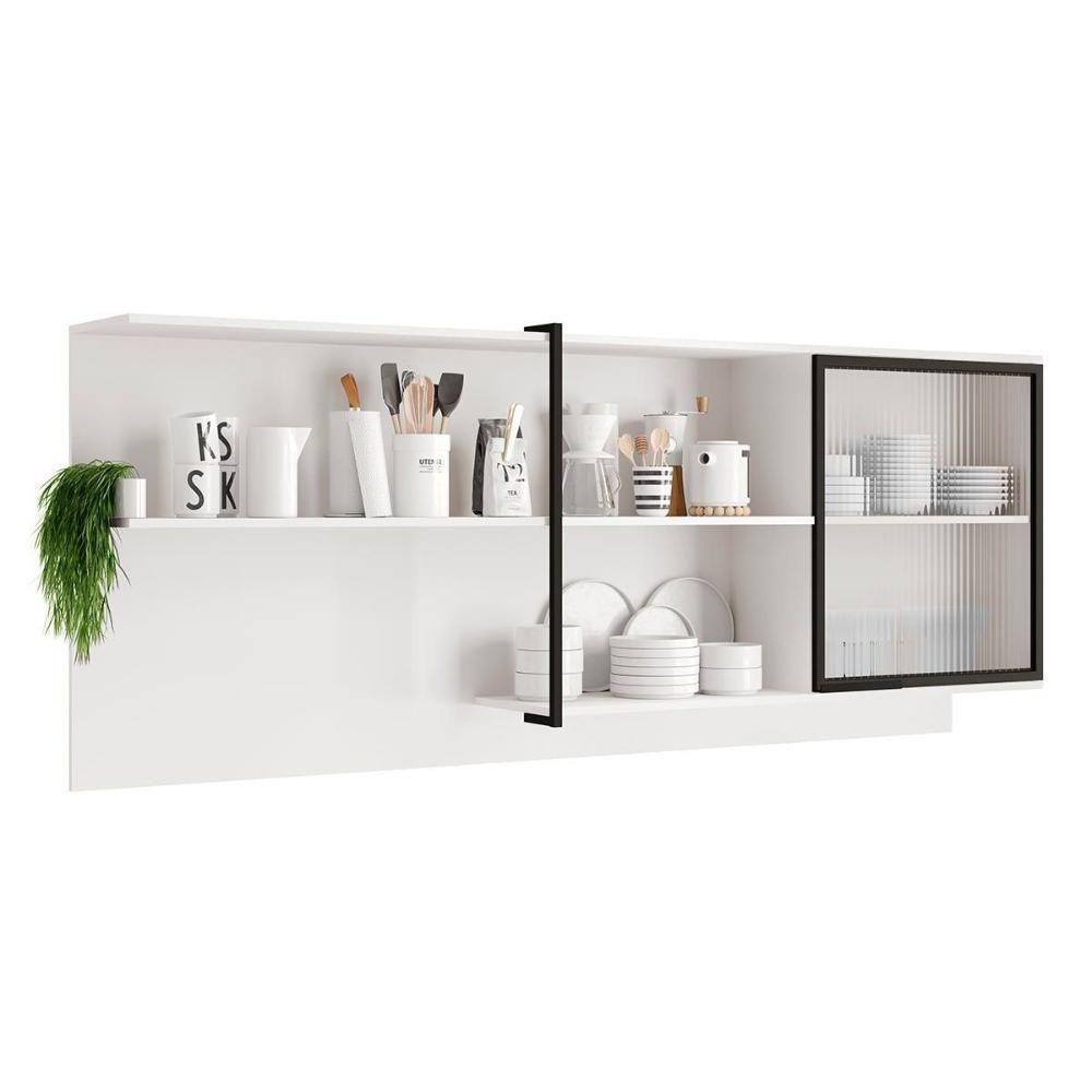 Armário De Cozinha Modulado Alpha 2504 Com 1 Porta Com Vidro Canelado 200cm Branco - 1