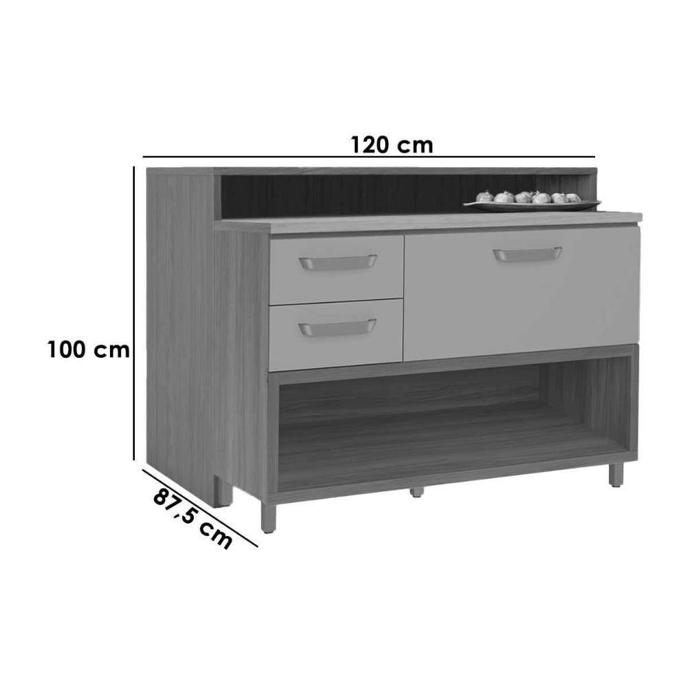 Balcão Ilha Cozinha Gourmet Princesa Com 1 Porta E 2 Gavetas 120cm Freijó Off White - 10