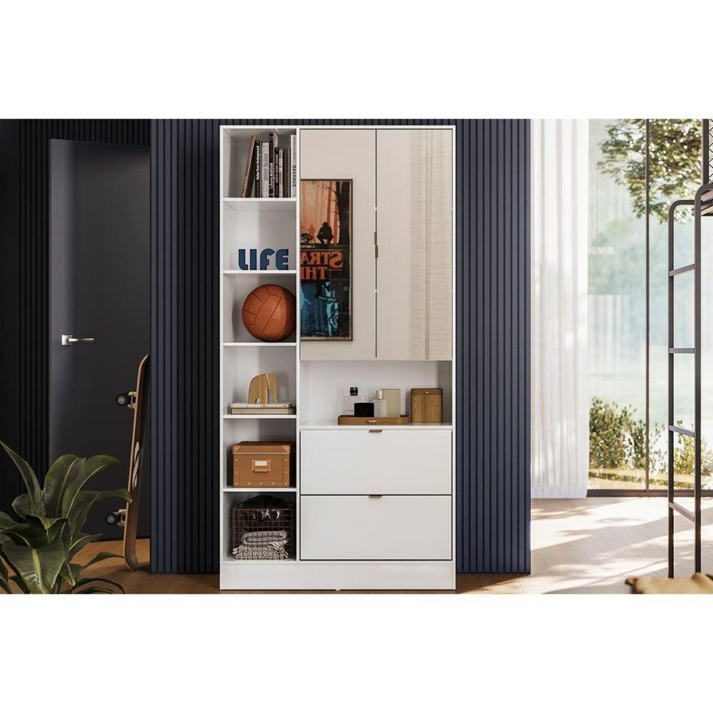 Armário Sapateira Quarto Joy C- 2 Portas 2 Gavetas E Espelho Amendola-off White - Demóbile - 4