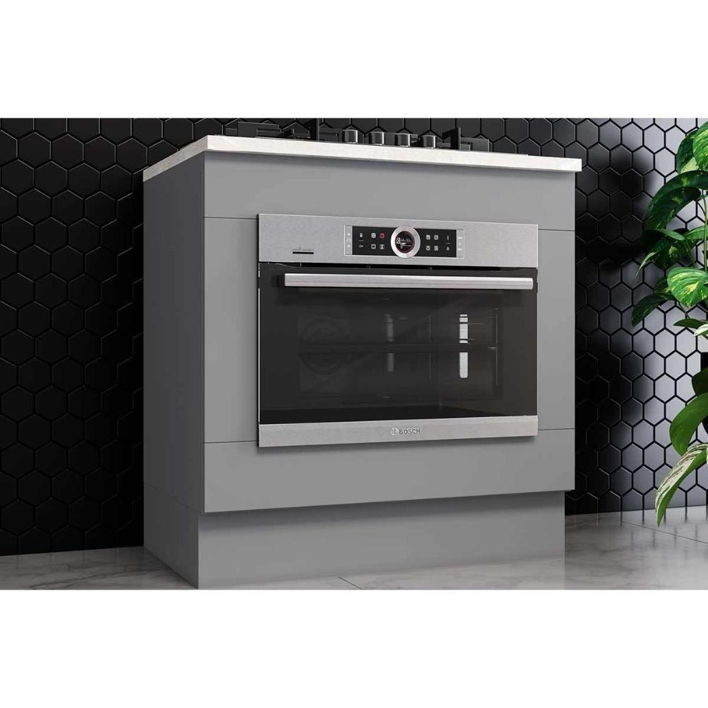 Balcão De Cozinha Modulado Com Tampo Americana Para Forno De Embutir E Cooktop 80cm Cinza - 1