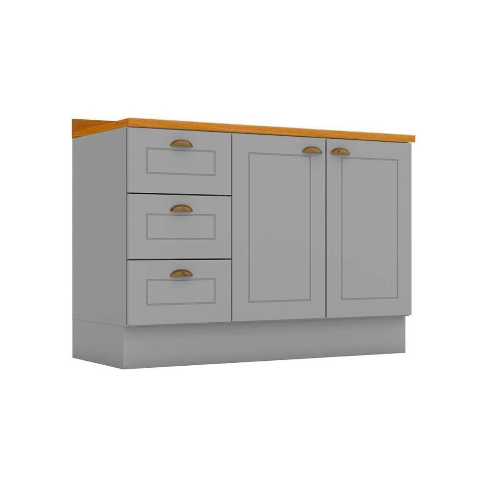 Balcão De Cozinha Modulado Para Pia Com Tampo Americana Com 2 Portas E 3 Gavetas 120cm Cinza - 1