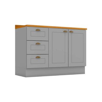Balcão De Cozinha Modulado Para Pia Com Tampo Americana Com 2 Portas E 3 Gavetas 120cm Cinza