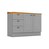 Balcão De Cozinha Modulado Para Pia Com Tampo Americana Com 2 Portas E 3 Gavetas 120cm Cinza - 1