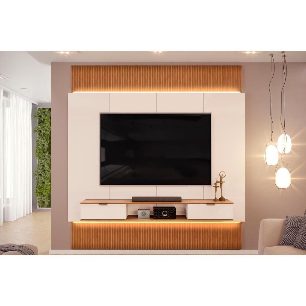Home P- Tv Até 85 Polegadas Hit 2290 100% Mdf Extensível C- Led De 240 A 290cm Freijó-off White - Dj Móveis - 1