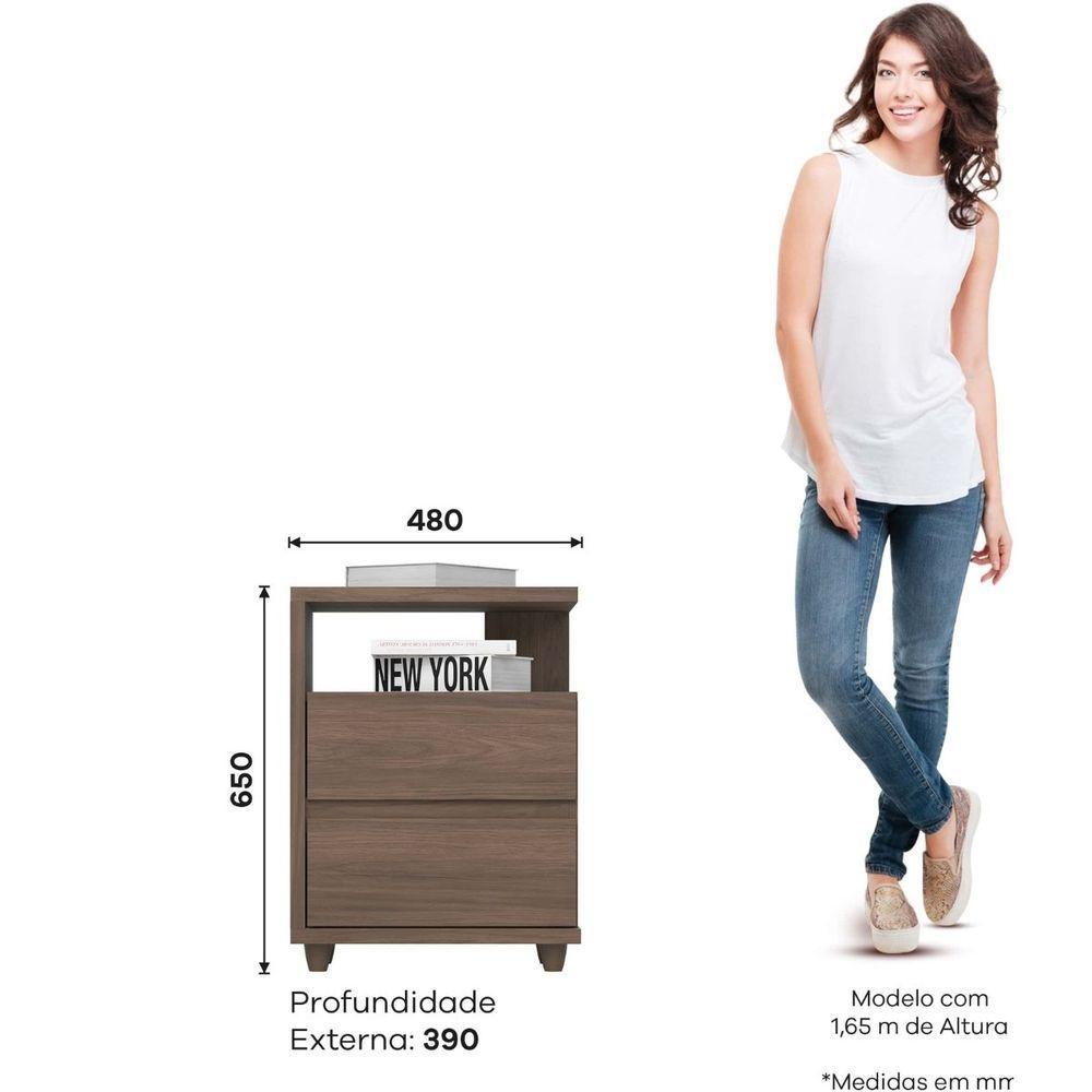 Mesa De Apoio E Cabeceira 2 Gavetas Chanfradas - Campeche - Castanho Hp - 2