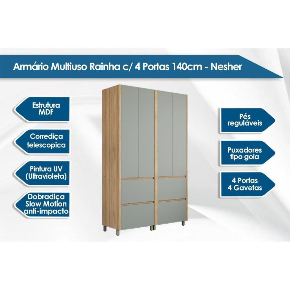 Armário Multiuso Lavanderia Rainha C- 4 Portas E 4 Gavetas 140cm Branca - Nesher - 2