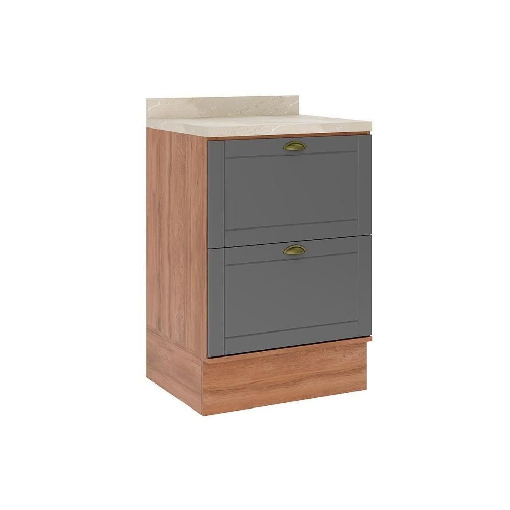 Balcão De Cozinha Modulado Com Tampo Bella 2610 Com 2 Gavetas 60cm Nogal Cinza - 1