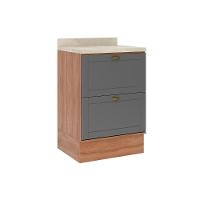 Balcão De Cozinha Modulado Com Tampo Bella 2610 Com 2 Gavetas 60cm Nogal Cinza - 1