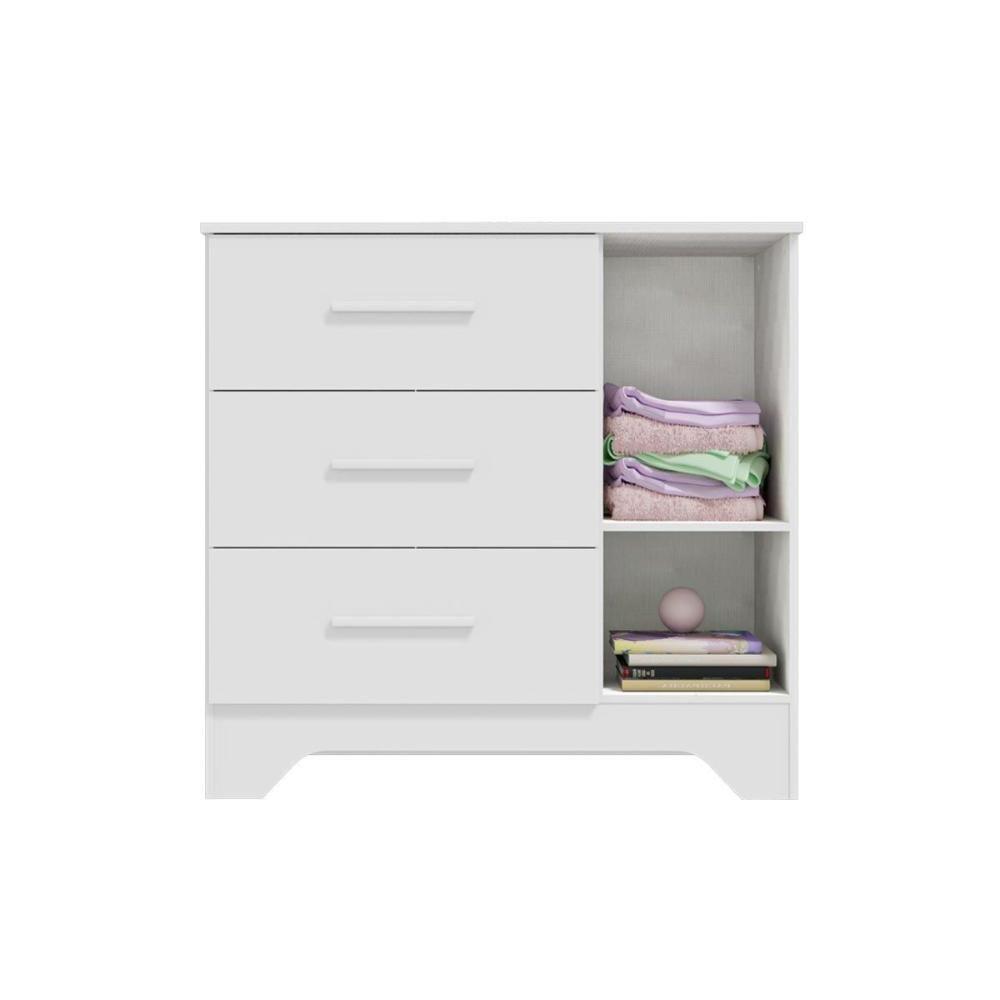 Cômoda Bebê Popy Retrô C- 1 Porta Lisa 3 Gavetas Branco - Peroba - 3