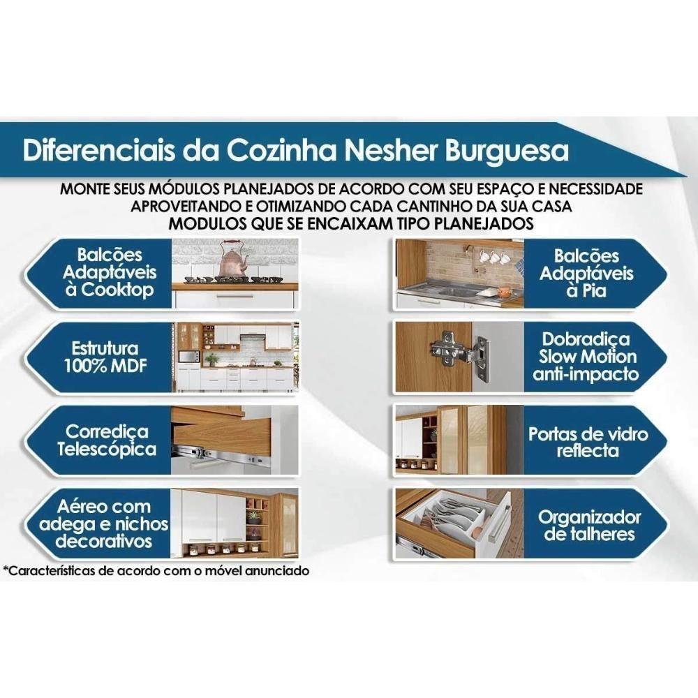 Balcão Ilha Cozinha Gourmet Burguesa Com 3 Portas E 4 Gavetas Freijó Grafite - 4