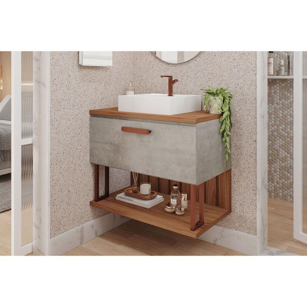 Balcão P- Banheiro Duna 1 Porta C- Cuba 80cm Cimento-freijo - Mgm - 1