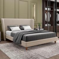 Cabeceira Casal Nilo 140cm Com Cama Pés Madeira Suném P05 Veludo Bege - Lyam Decor - 1