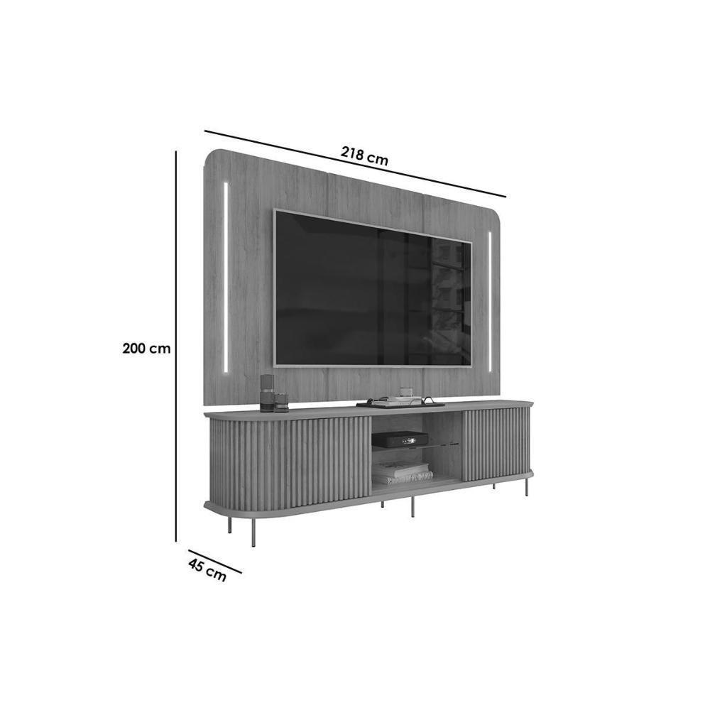 Estante P- Sala Até 75 Pol Atlas Ripado C- 2 Portas 218x62cm Off White - Dj Móveis - 7