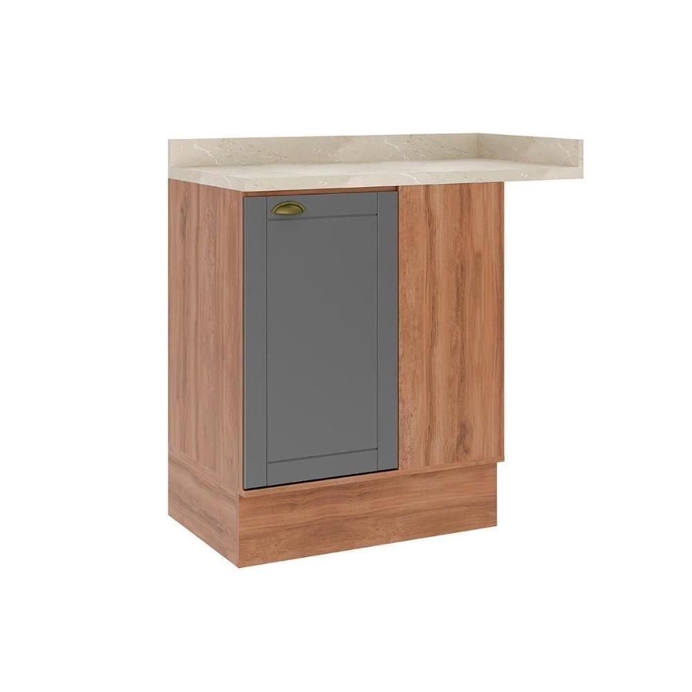 Balcão De Cozinha Modulado Com Tampo Bella 2611 Canto Reto Com 1 Porta 94cm Nogal Cinza - 1