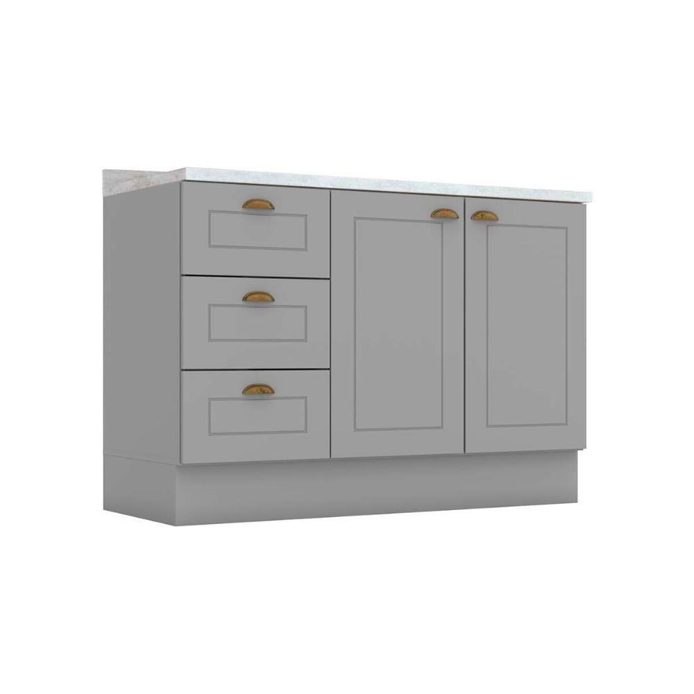 Balcão De Cozinha Modulado Para Pia Com Tampo Americana Com 2 Portas E 3 Gavetas 120cm Cinza - 1